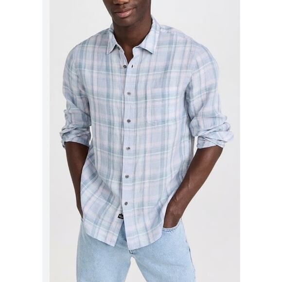 Rails Havana Cerulean Jewel Linen Plaid Blue Long Sleeve Button Up Size M NWT - Picture 1 of 6
